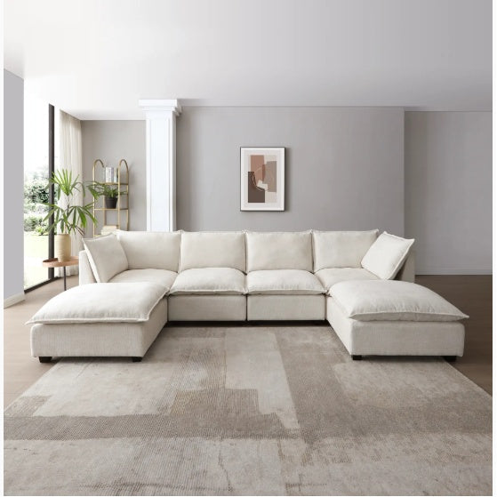 Product Name: 130" Modular Sectional Sofa - Linen Fabric Couch Set with Convertible Ottoman