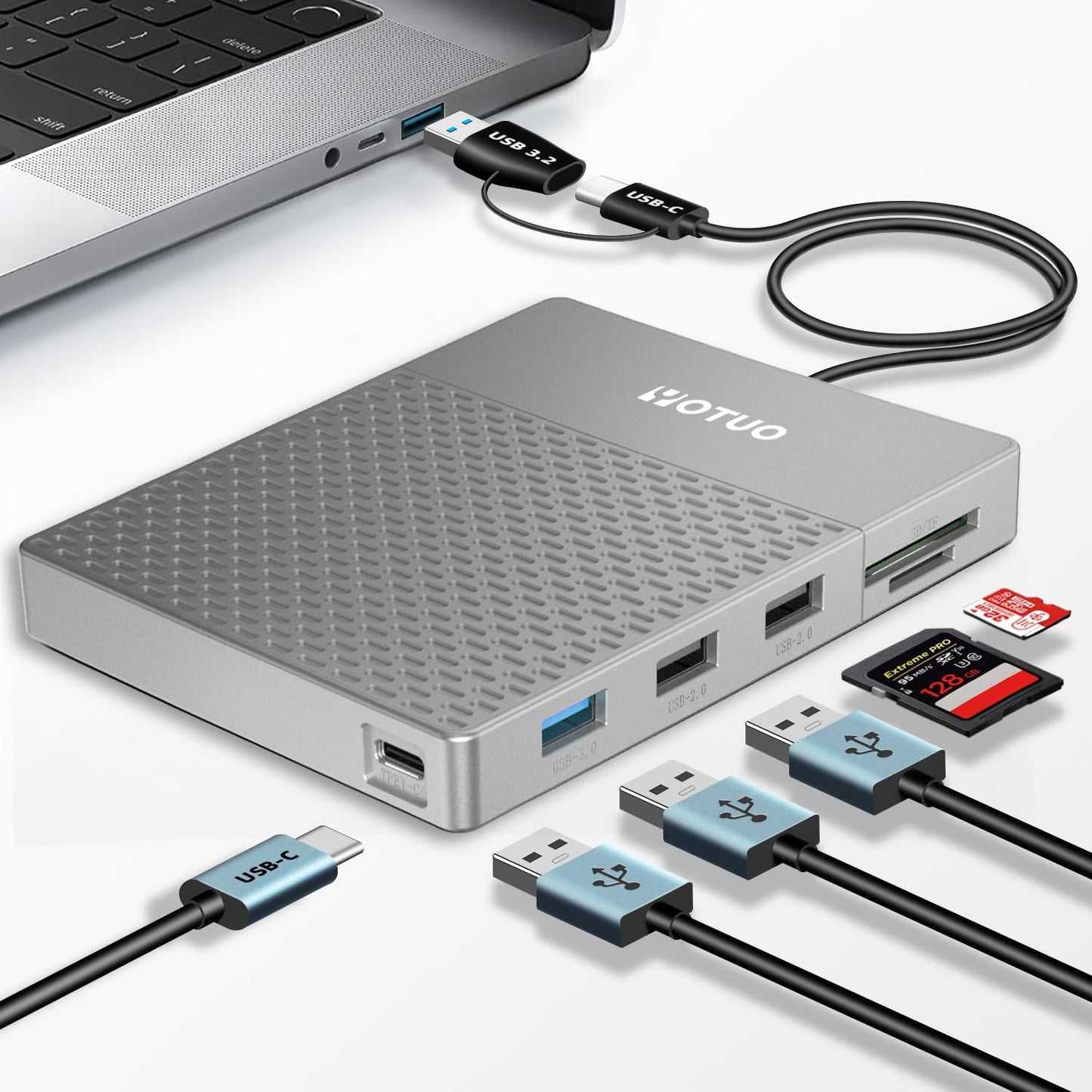 1TB External Hard Drive, USB C Multiport Hub HDD 7-In-1, USB 3.0, SD/TF Card Reader, Docking Station, Multi-Function HDD for Windows, Mac, Android, TV, Phone, Laptop, Desktop, PC