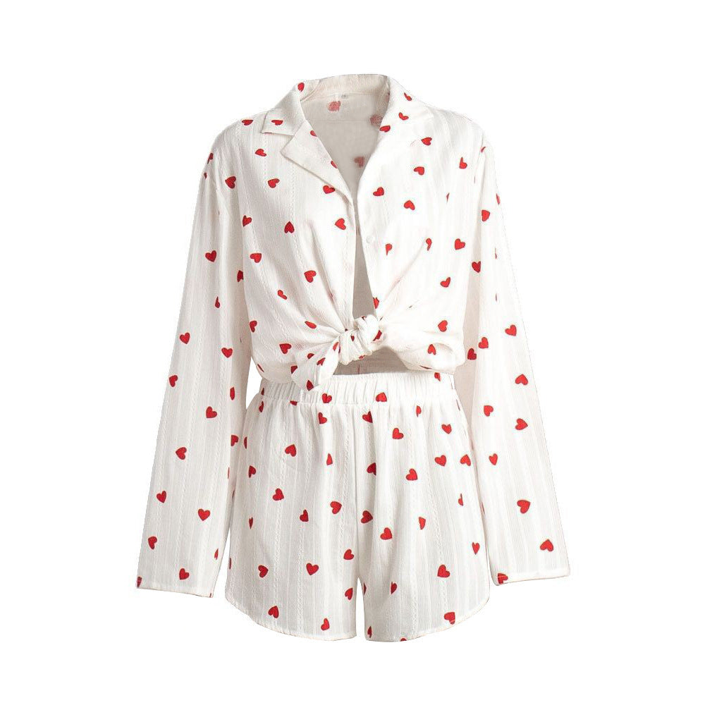 Cotton Long Sleeve Shorts Pajamas Suit