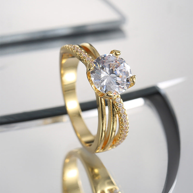 Single Zircon Ring Female Simple Cold Style