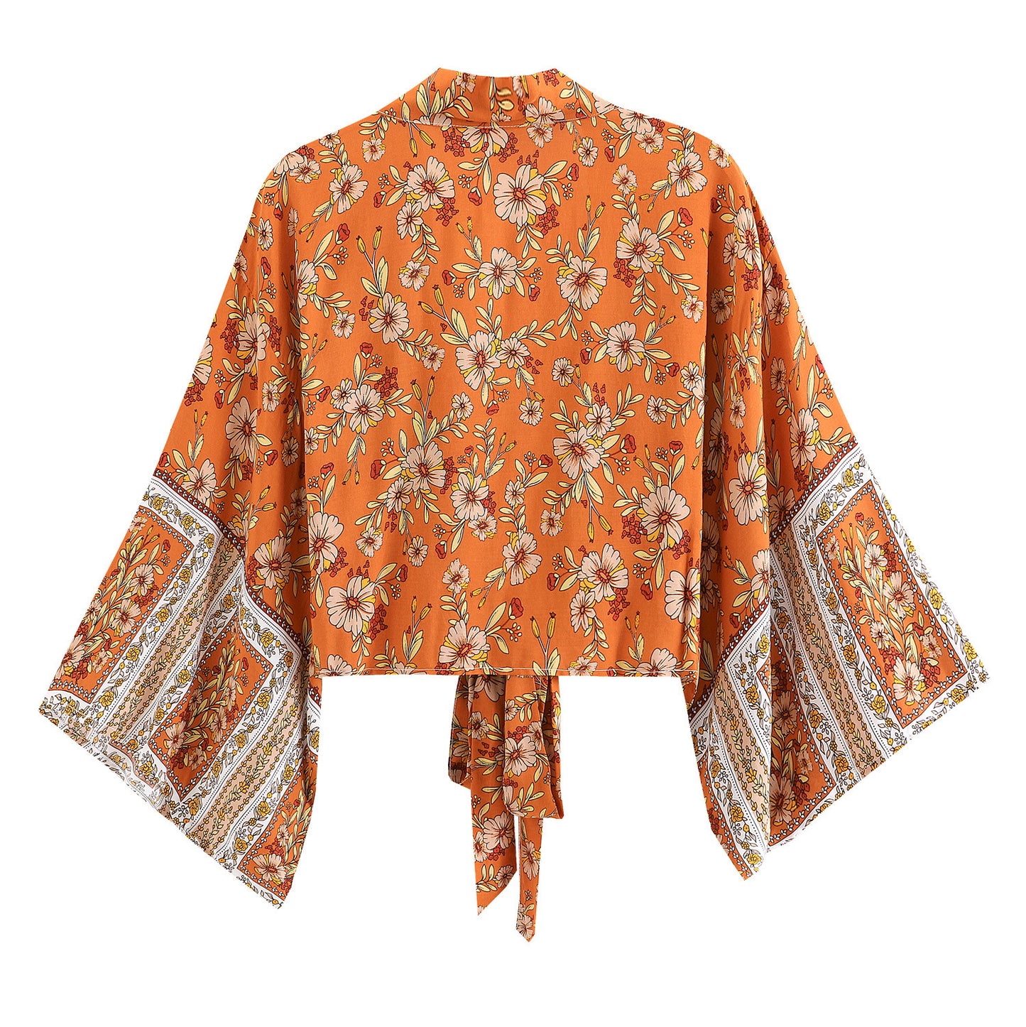 Printed V-neck Batwing Sleeve Blouse
