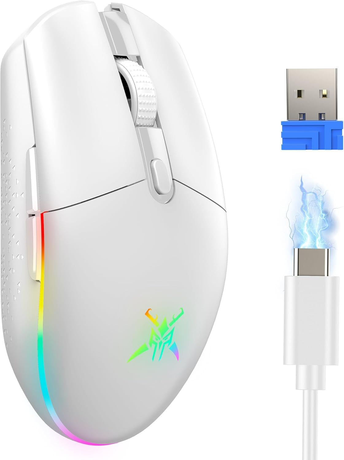 Wireless Gaming Mouse Rechargeable - 8000 DPI, Long-Lasting 100Hrs Battery, RGB Backlit, 6 Programmable Buttons, Dual Connectivity (2.4G + USB-C) for PC, Mac, Laptop - Black