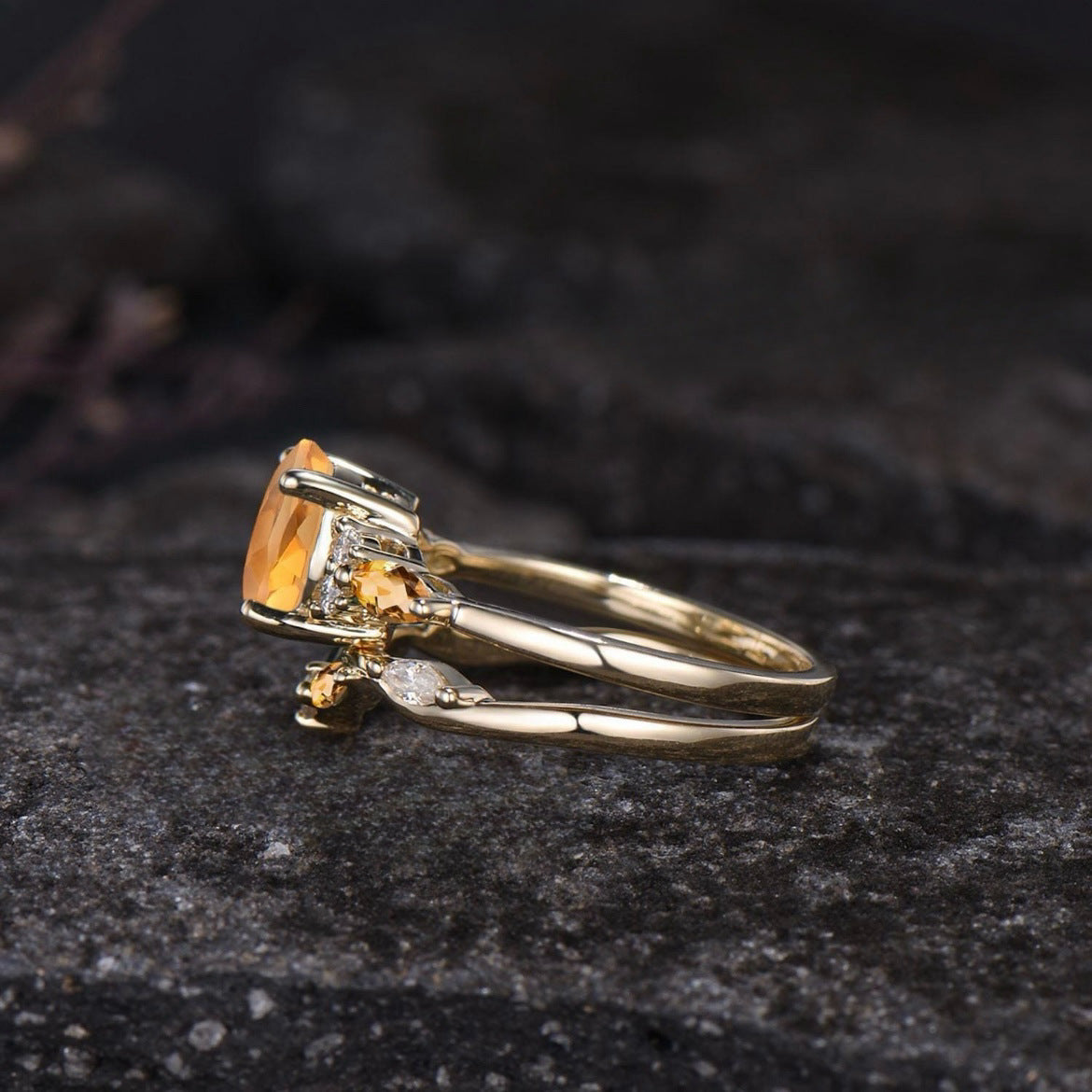 Inlaid Yellow Zircon Women's Couple Rings Ins Fashion Accessories