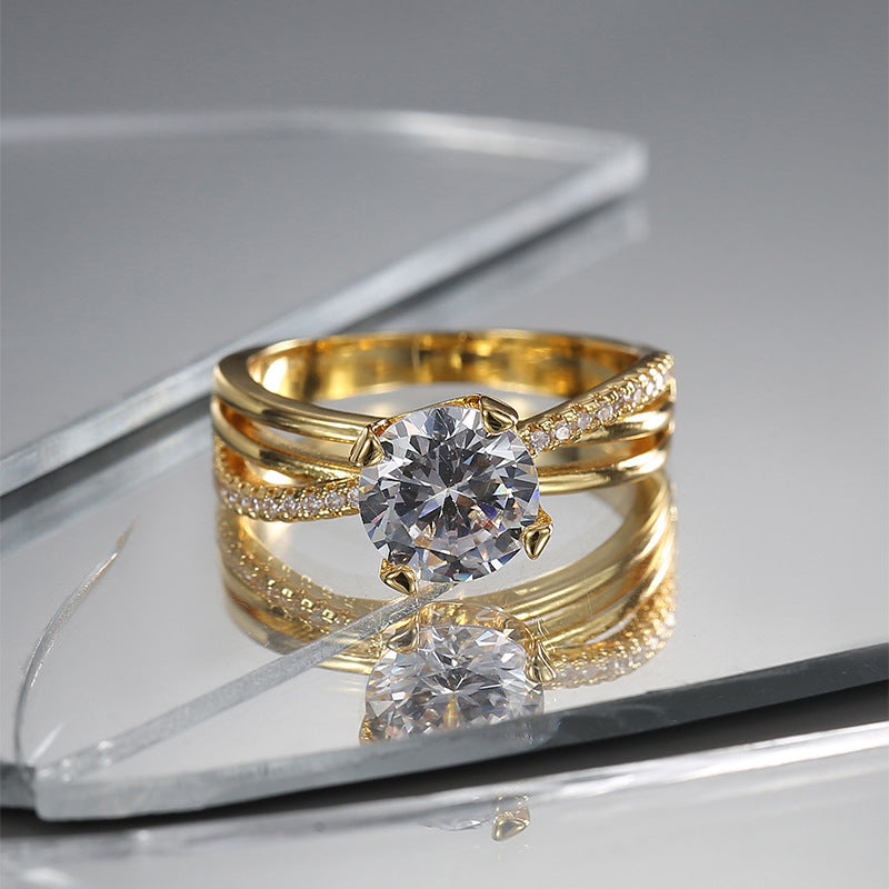 Single Zircon Ring Female Simple Cold Style