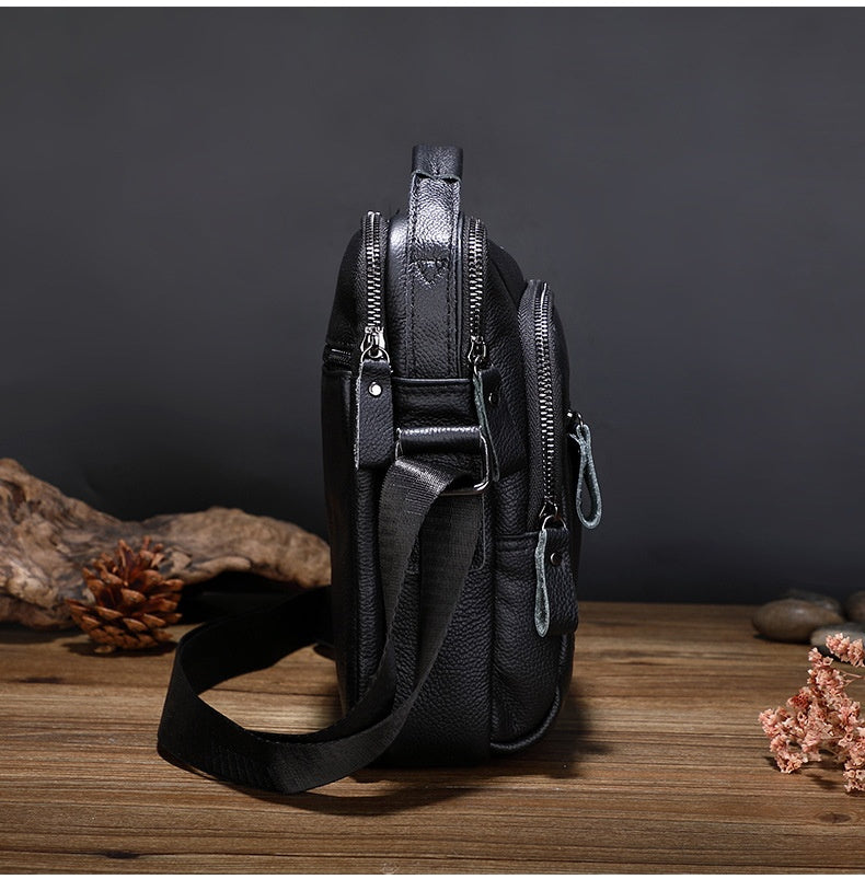 One Shoulder Genuine Leather Business Multifunction Men's Soft Leather Casual Messenger Bag