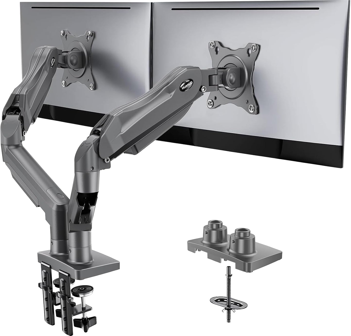 Flowlift™ Dual Monitor Stand, Fully Adjustable Gaming Monitor Desk Mount for 13–32″ Computer Screens, Full Motion VESA 75X75/100X100 with C-Clamp & Grommet Base, Each Arm Holds 4.4 to 19.8 Lbs