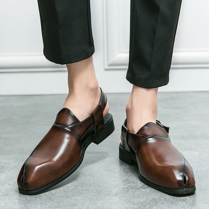 Plus Size Men's Slip-on Fashionable Breathable Lightweight British Style Leather Sandals