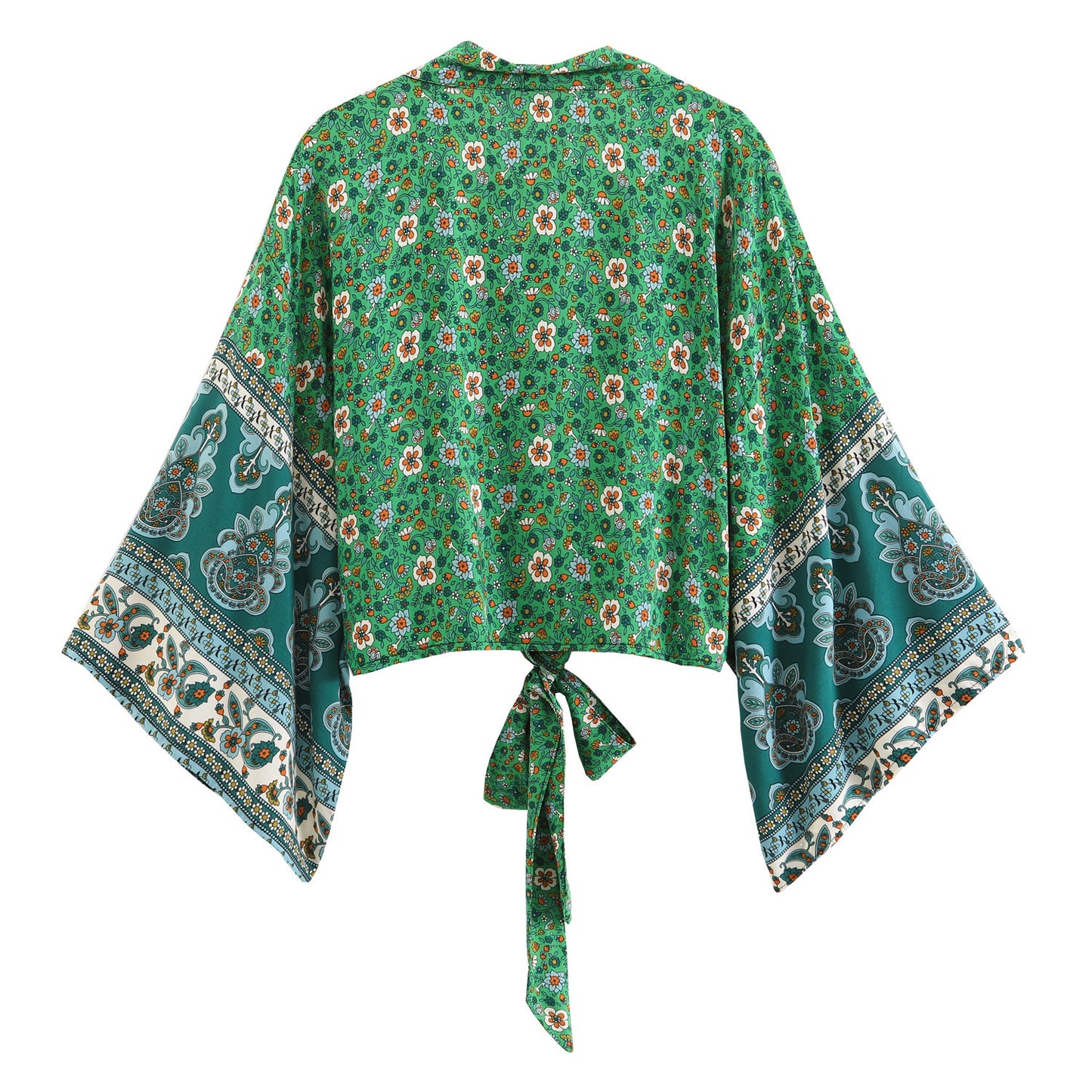 Printed V-neck Batwing Sleeve Blouse