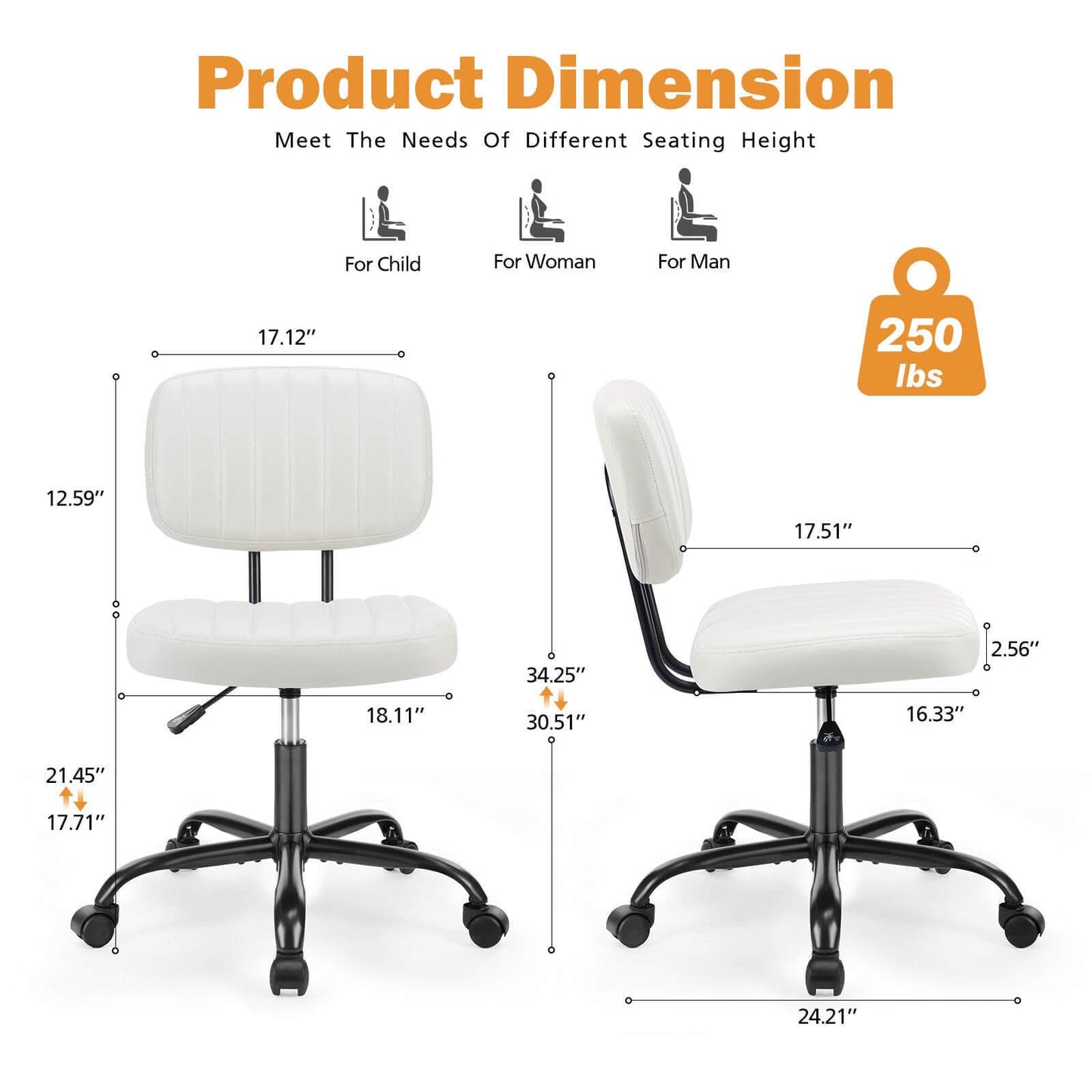 Adjustable Height 360° Rolling Swivel Computer Task Chair Without Arm