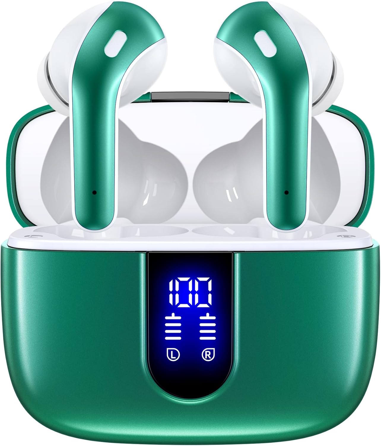 Bluetooth Headphones True Wireless Earbuds 60H Playback LED Power Display Earphones with Wireless Charging Case IPX5 Waterproof In-Ear Ear Buds with Mic for TV Smart Phone Laptop Computer Sports