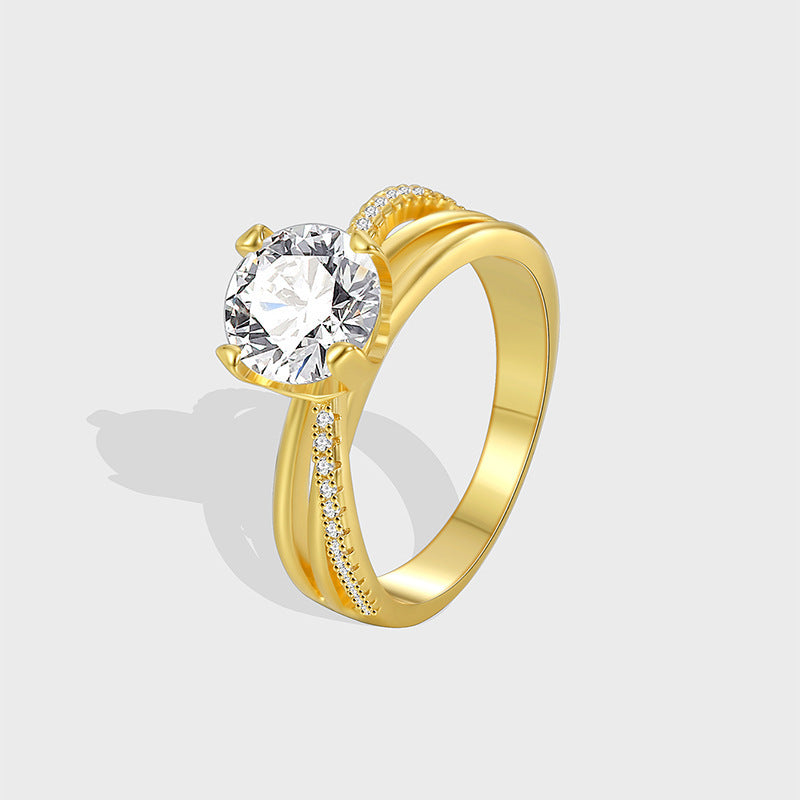 Single Zircon Ring Female Simple Cold Style