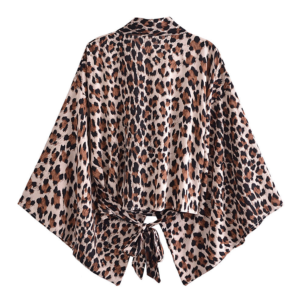 Printed V-neck Batwing Sleeve Blouse