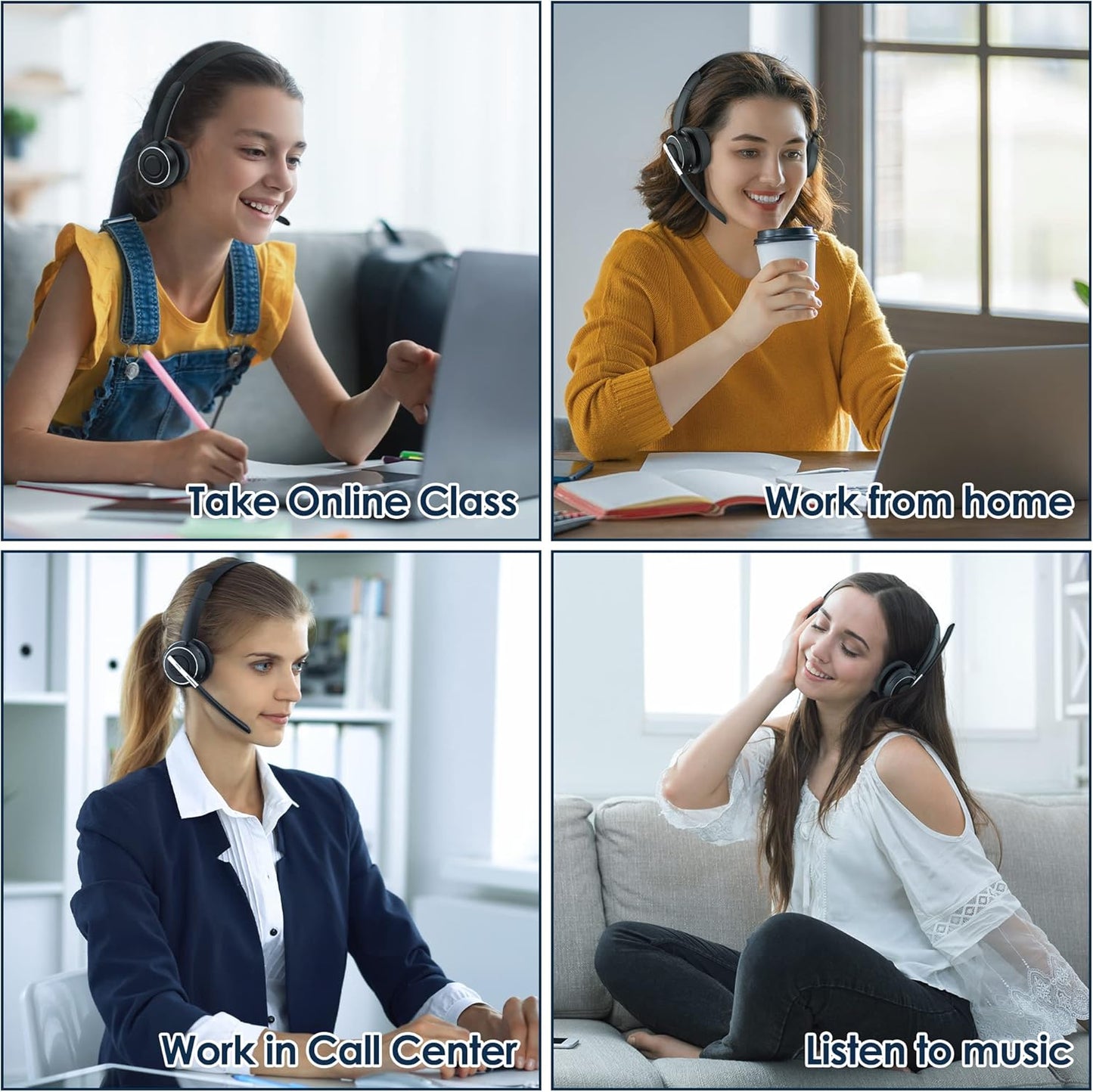 (2025 Upgraded) Wireless Headset with Mic for Work, Bluetooth Headset with Noise Canceling Microphone with Dongle, Charging Base & Mic Mute, Wireless Headphones for Work from Home/Pc/Computer