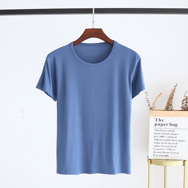Men's Summer Jacquard Modal Outerwear T-shirt Pajamas Solid Color Sweat-absorbent Cool Breathable Fabric