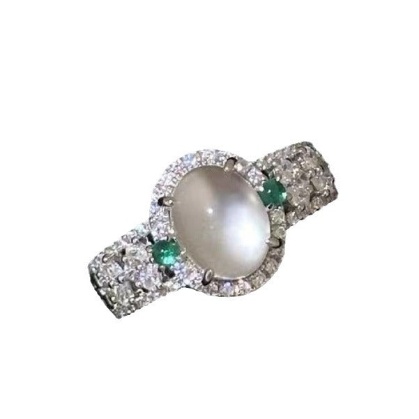 Retro Chinese Oval Diamond Sparkling Jade Ring