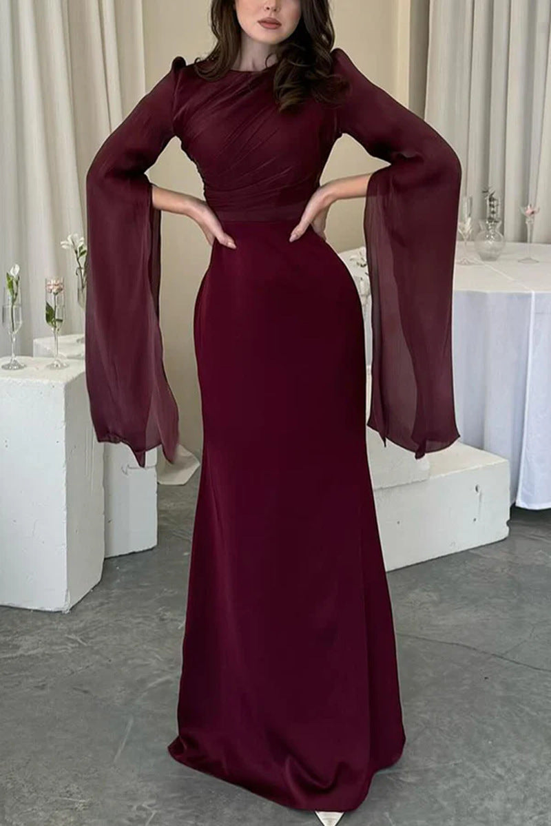 Women's Fashion Temperament Crew Neck Slim Fit Dress