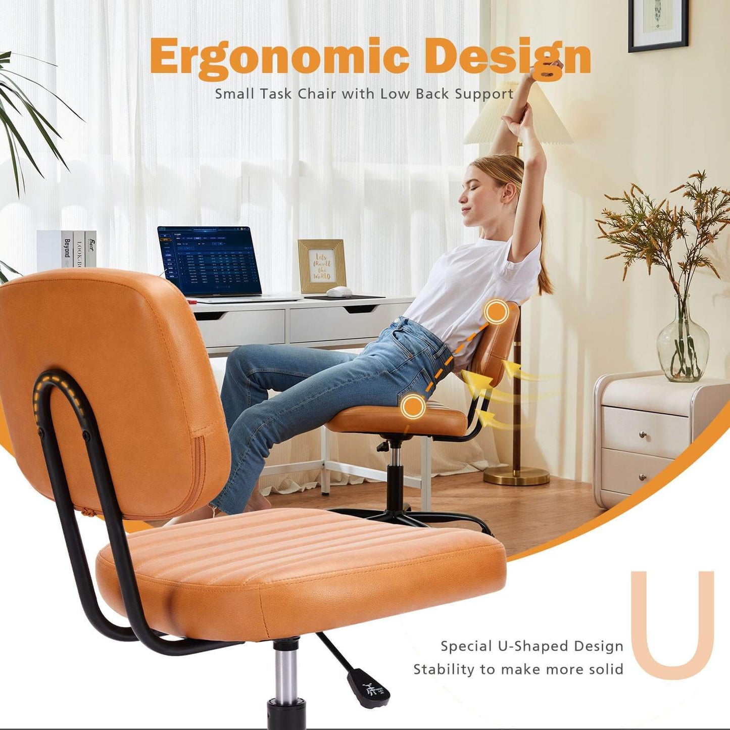 Adjustable Height 360° Rolling Swivel Computer Task Chair Without Arm