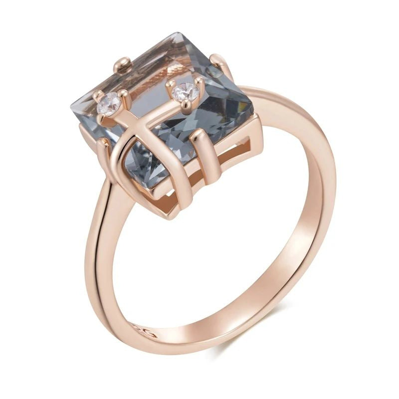 New Grey Zircon Ring For Girls Rose Gold Fashion