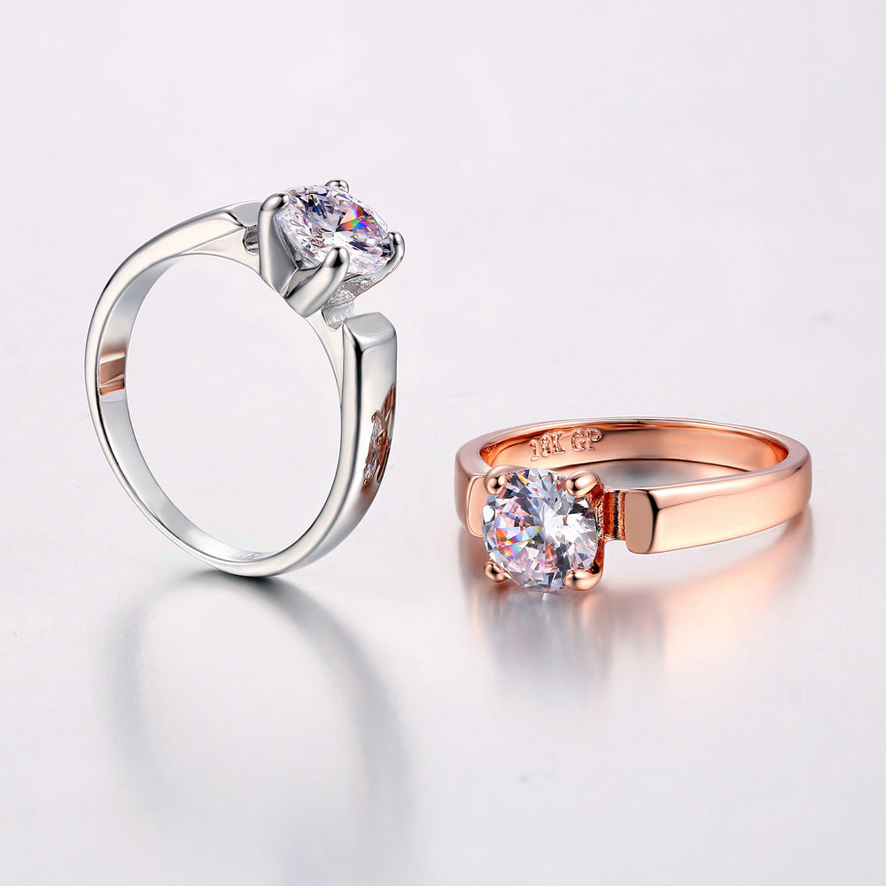 Simple Single Diamond Wedding Ring Zircon Micro-inlaid Rose Gold Plated