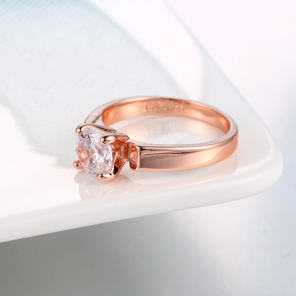 Simple Single Diamond Wedding Ring Zircon Micro-inlaid Rose Gold Plated