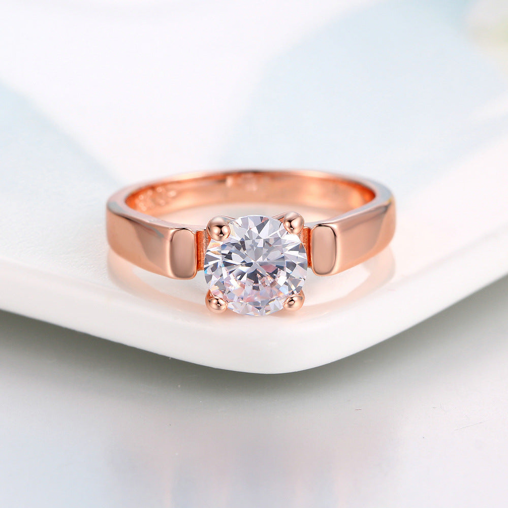 Simple Single Diamond Wedding Ring Zircon Micro-inlaid Rose Gold Plated