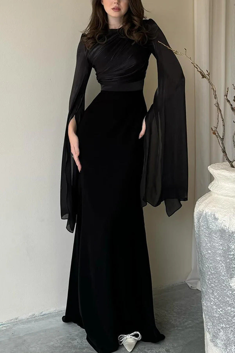 Women's Fashion Temperament Crew Neck Slim Fit Dress