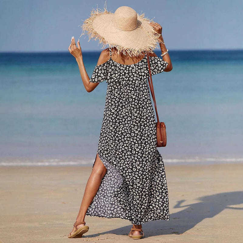 European And American Spring And Summer Leisure Floral Vacation Style Sling Dress