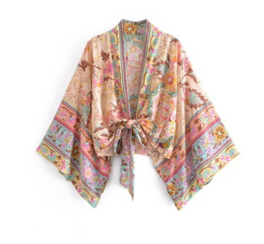 Printed V-neck Batwing Sleeve Blouse
