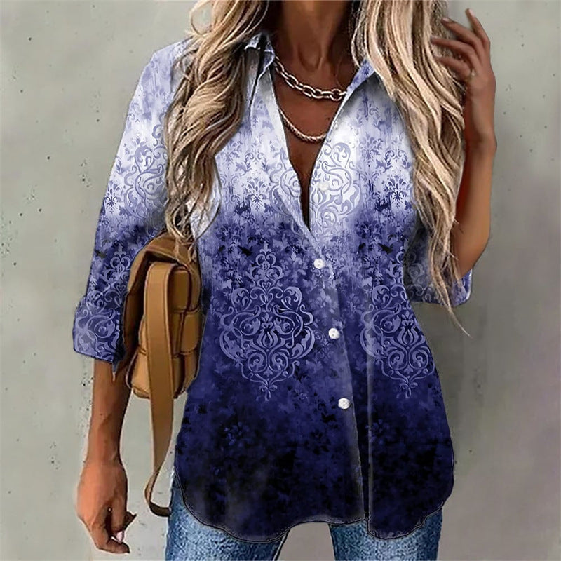Tie-dyed Printed Button Long-sleeved Shirt