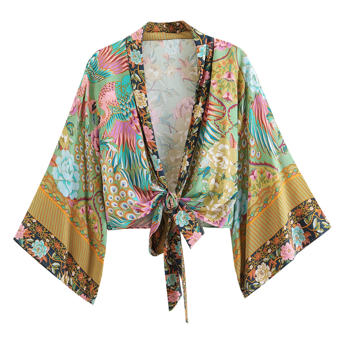 Printed V-neck Batwing Sleeve Blouse