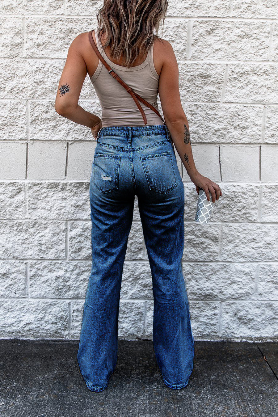 Women's Ripped High Waist Retro Slim Fit Denim Boot-cut Pants
