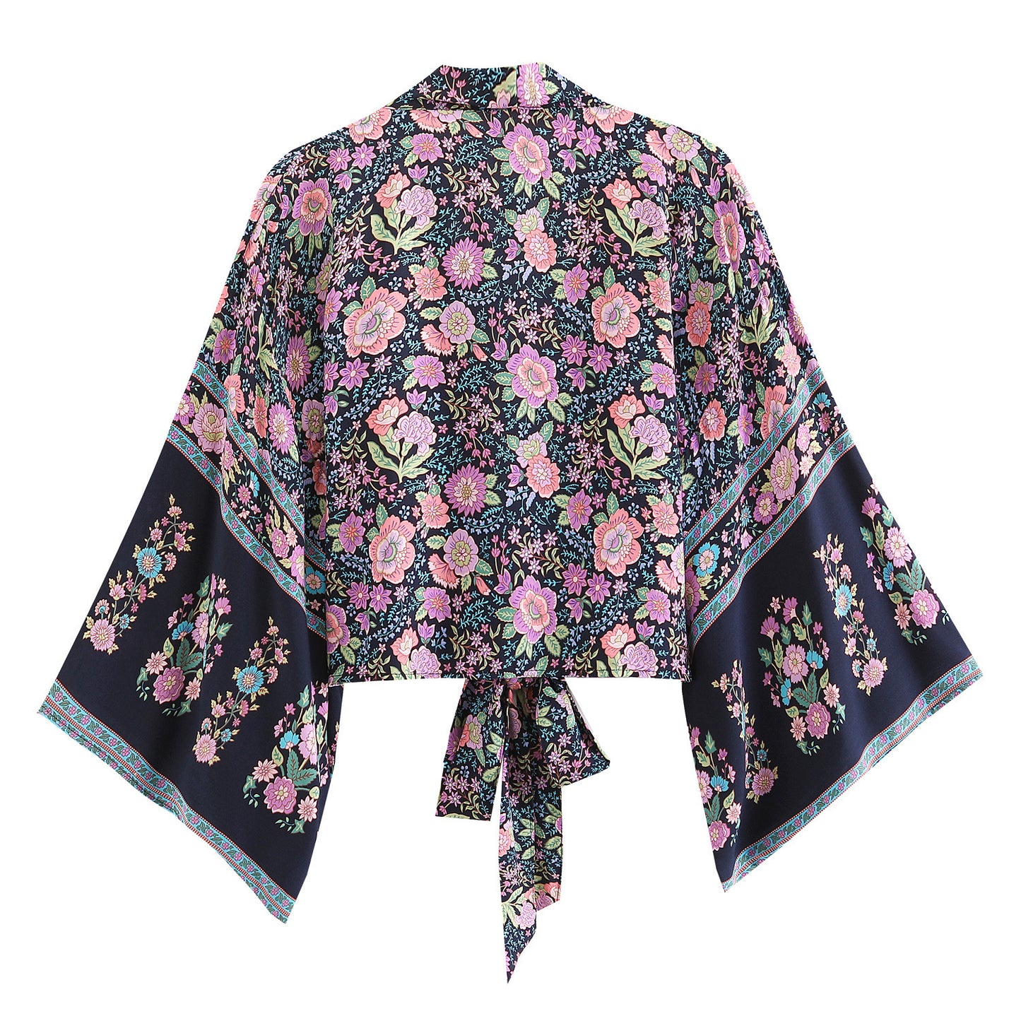 Printed V-neck Batwing Sleeve Blouse