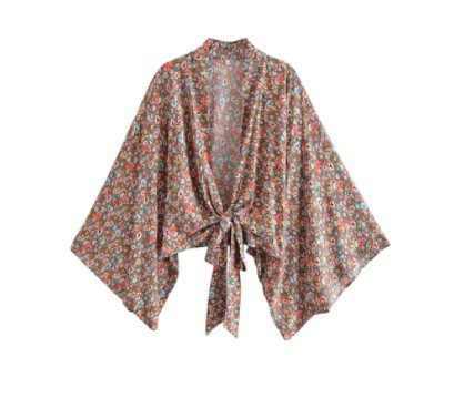 Printed V-neck Batwing Sleeve Blouse