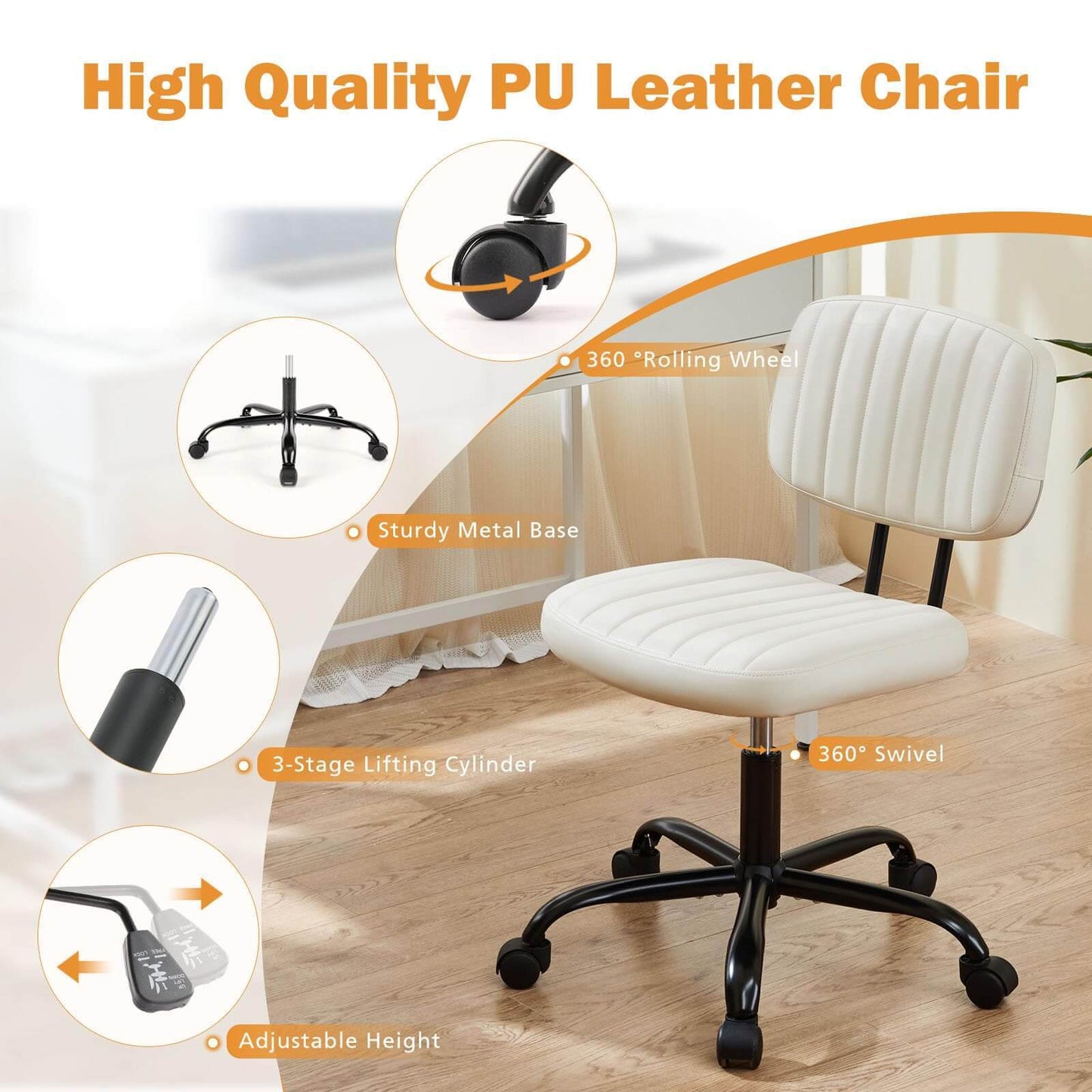 Adjustable Height 360° Rolling Swivel Computer Task Chair Without Arm