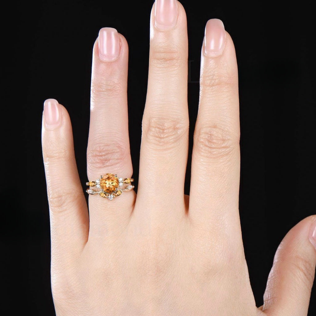 Inlaid Yellow Zircon Women's Couple Rings Ins Fashion Accessories