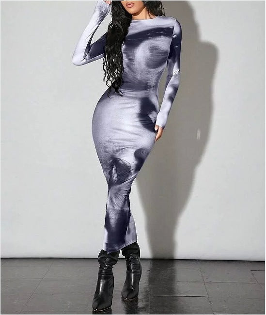 Fashion Women's Printed Wear Long Sleeve Narrow Dress