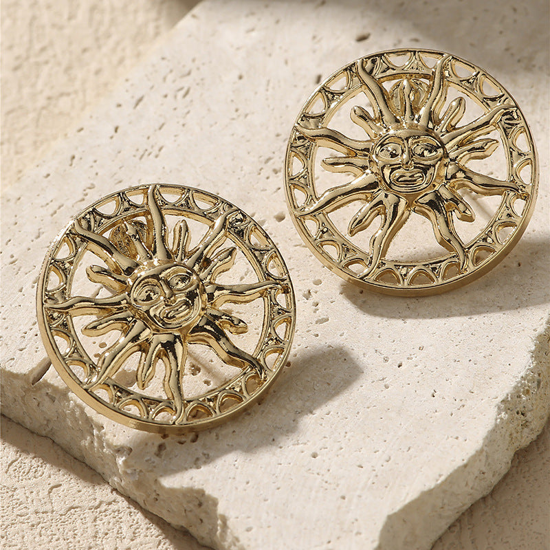 Geometric Round Sun Goddess Alloy Daily Commuter Earrings