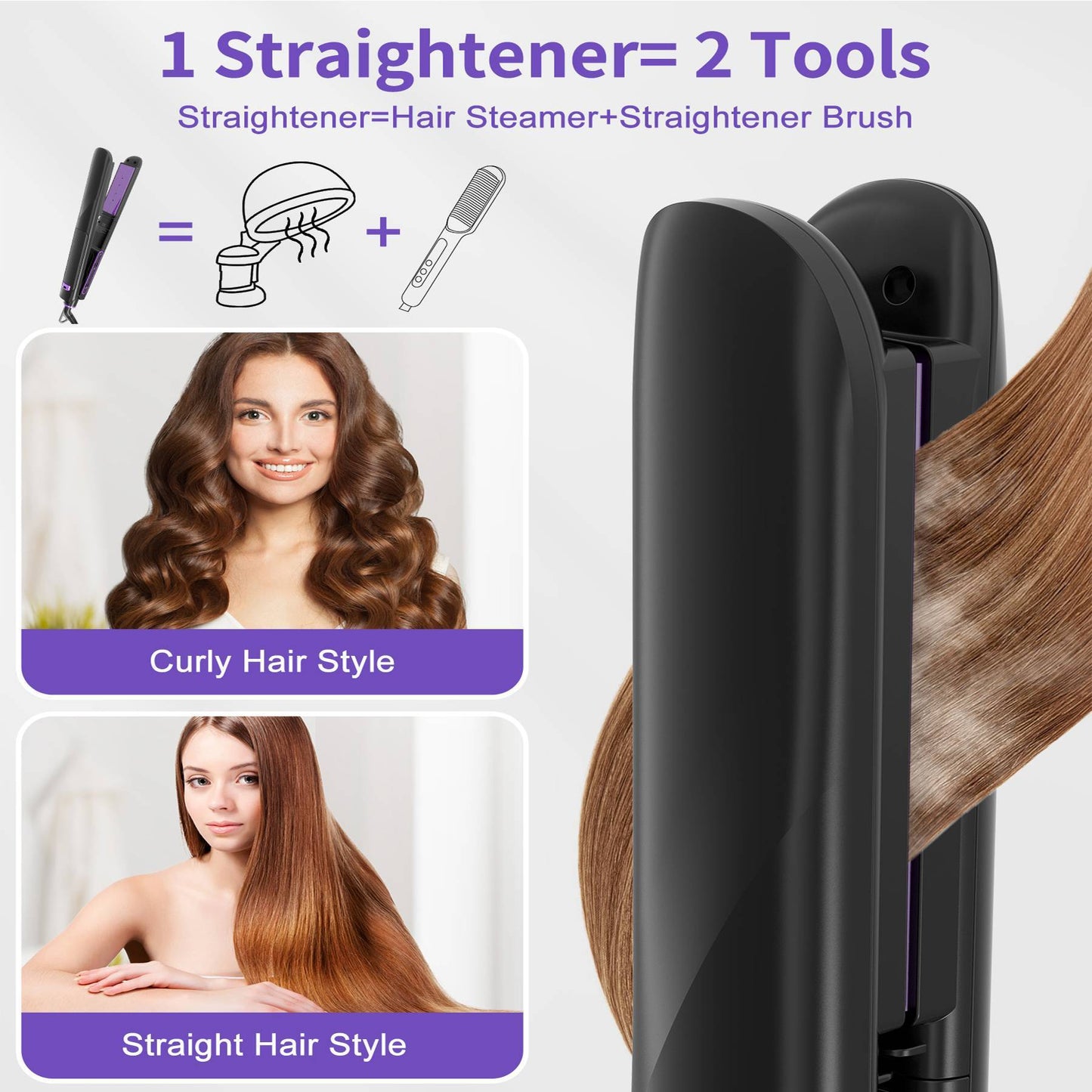 Professional Salon Titanium Vapor Straightening Irons, Light Steam Flat Iron