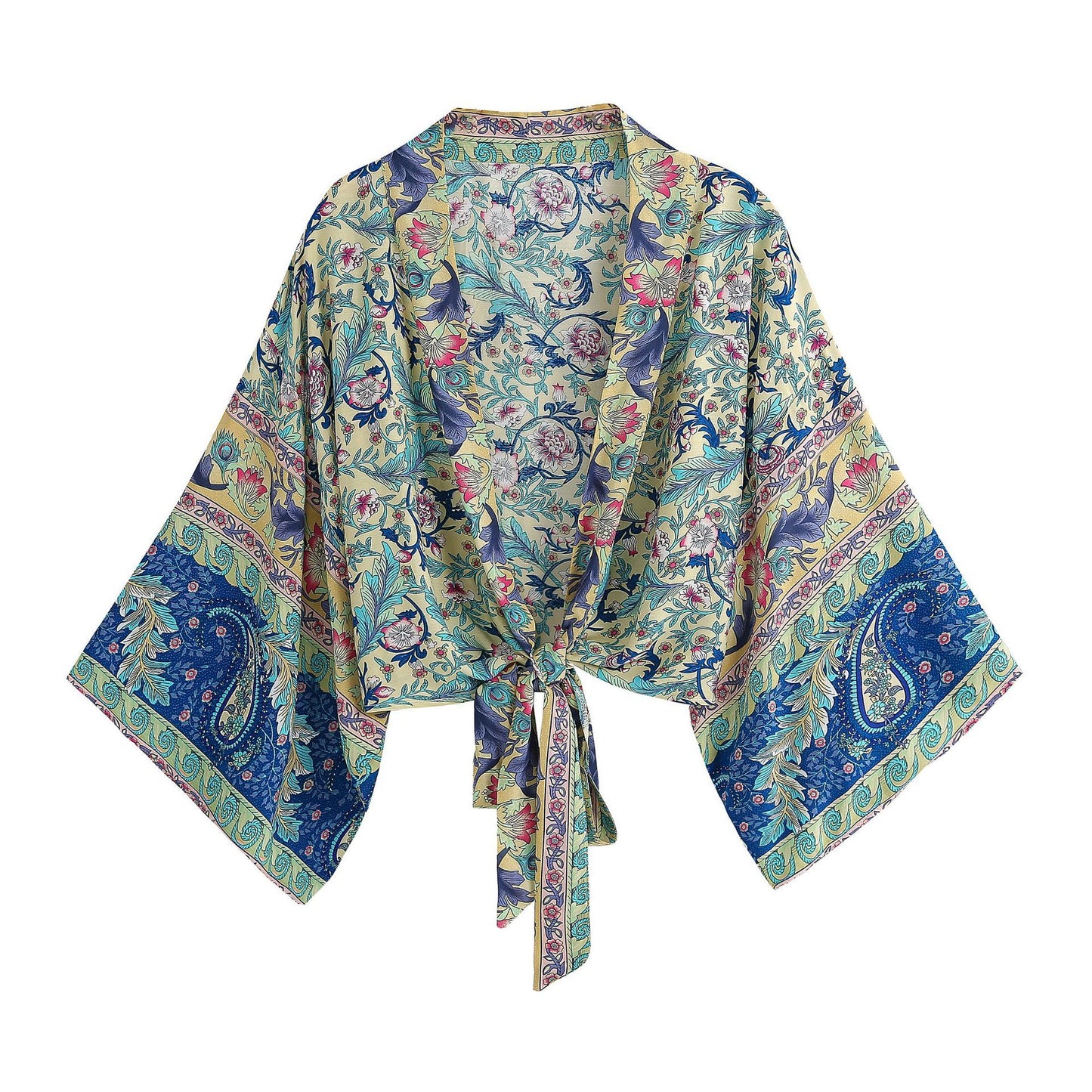 Printed V-neck Batwing Sleeve Blouse