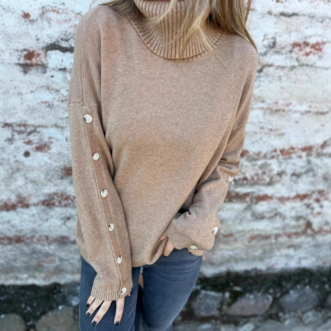 Casual Turtleneck Button Women's Sweater