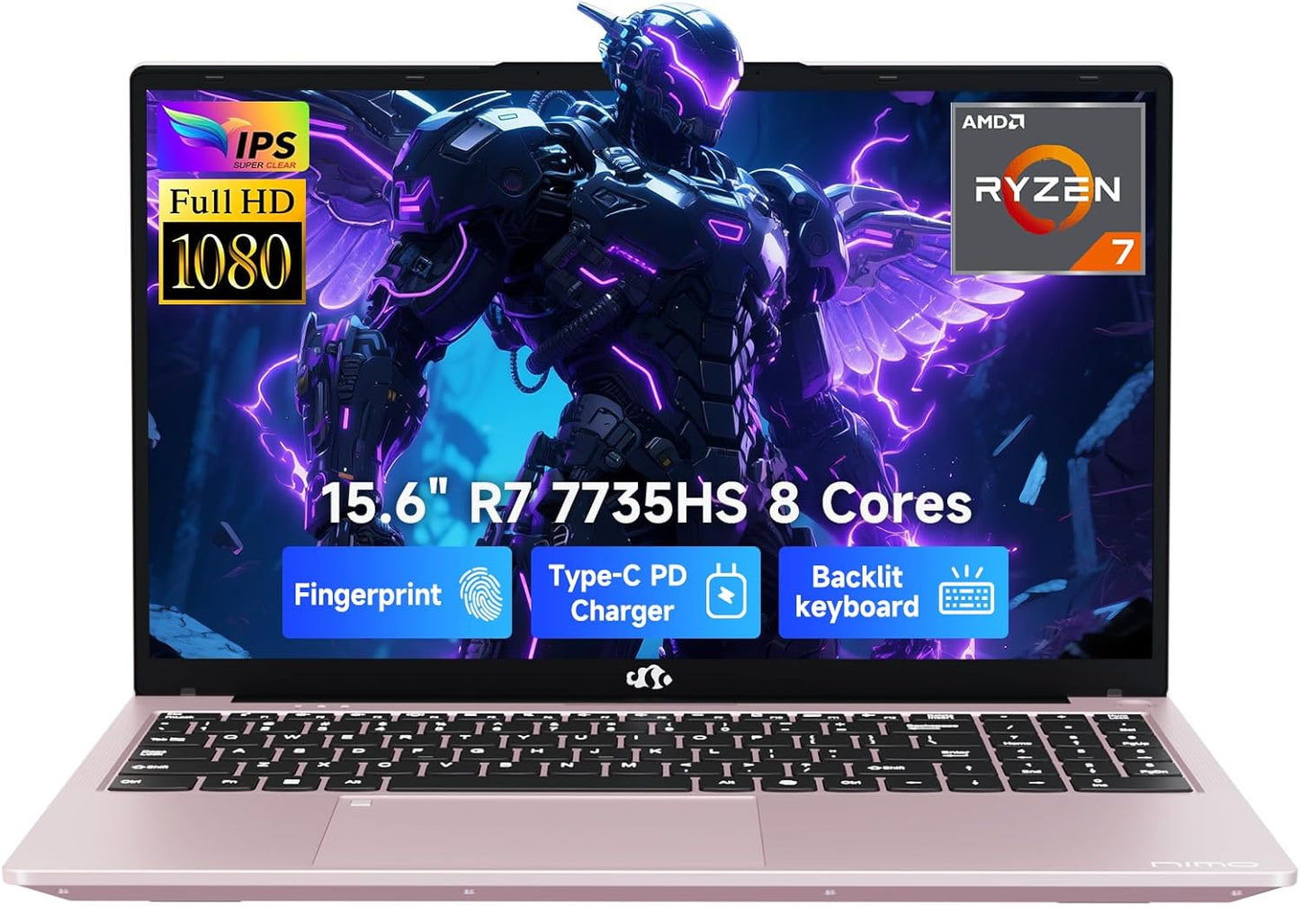 2025 Gaming Laptop, 15.6" FHD Laptop with AMD R7 7735HS (Beat I7-12650H, up to 4.75Ghz), 16GB DDR5 RAM 512GB SSD Computer with Radeon 680M 100W Type-C Backlit KB Fingerprint
