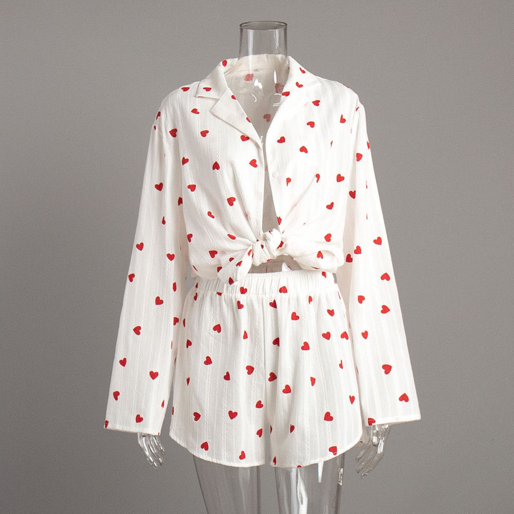 Cotton Long Sleeve Shorts Pajamas Suit