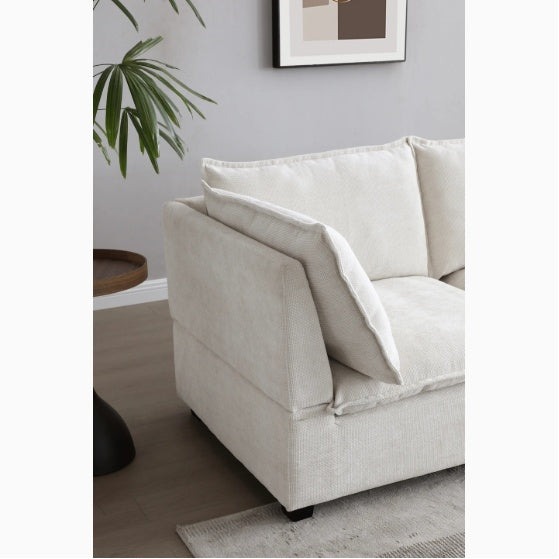 Product Name: 130" Modular Sectional Sofa - Linen Fabric Couch Set with Convertible Ottoman
