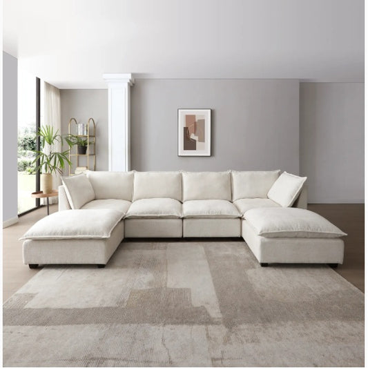 Product Name: 130" Modular Sectional Sofa - Linen Fabric Couch Set with Convertible Ottoman