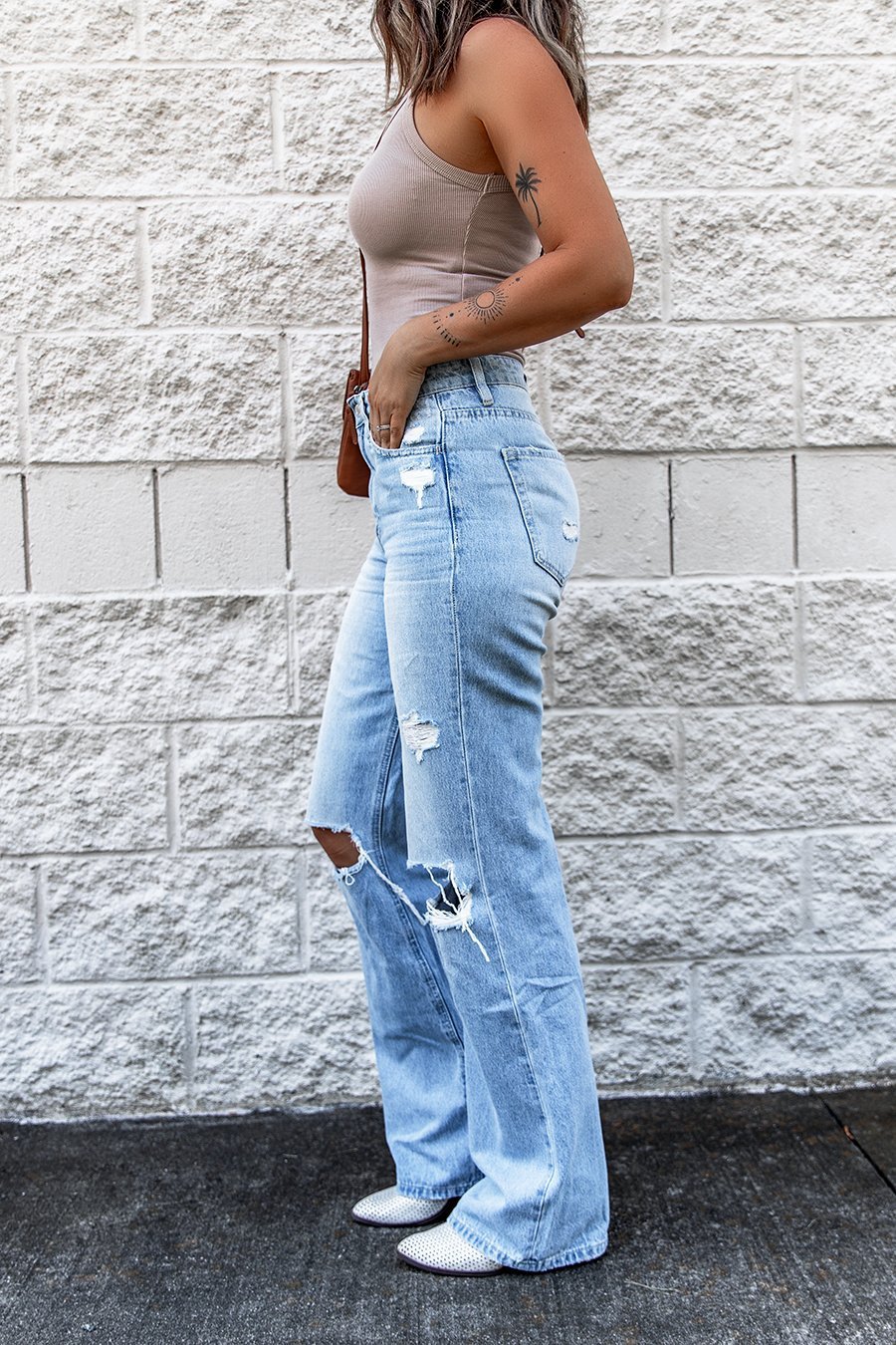 Women's Ripped High Waist Retro Slim Fit Denim Boot-cut Pants