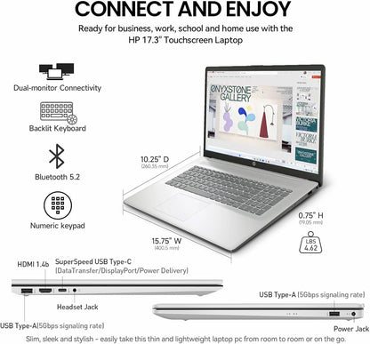 2026 HP 17 Inch Laptop Touchscreen Computer Notebook, 17.3 HD+ IPS Touch Screen Business Laptop AI PC, 15Th Gen Intel 12-Core Ultra 7, 40GB DDR5 RAM 2TB SSD | Windows 11 Pro | Backlit 10-Key | Wi-Fi 6