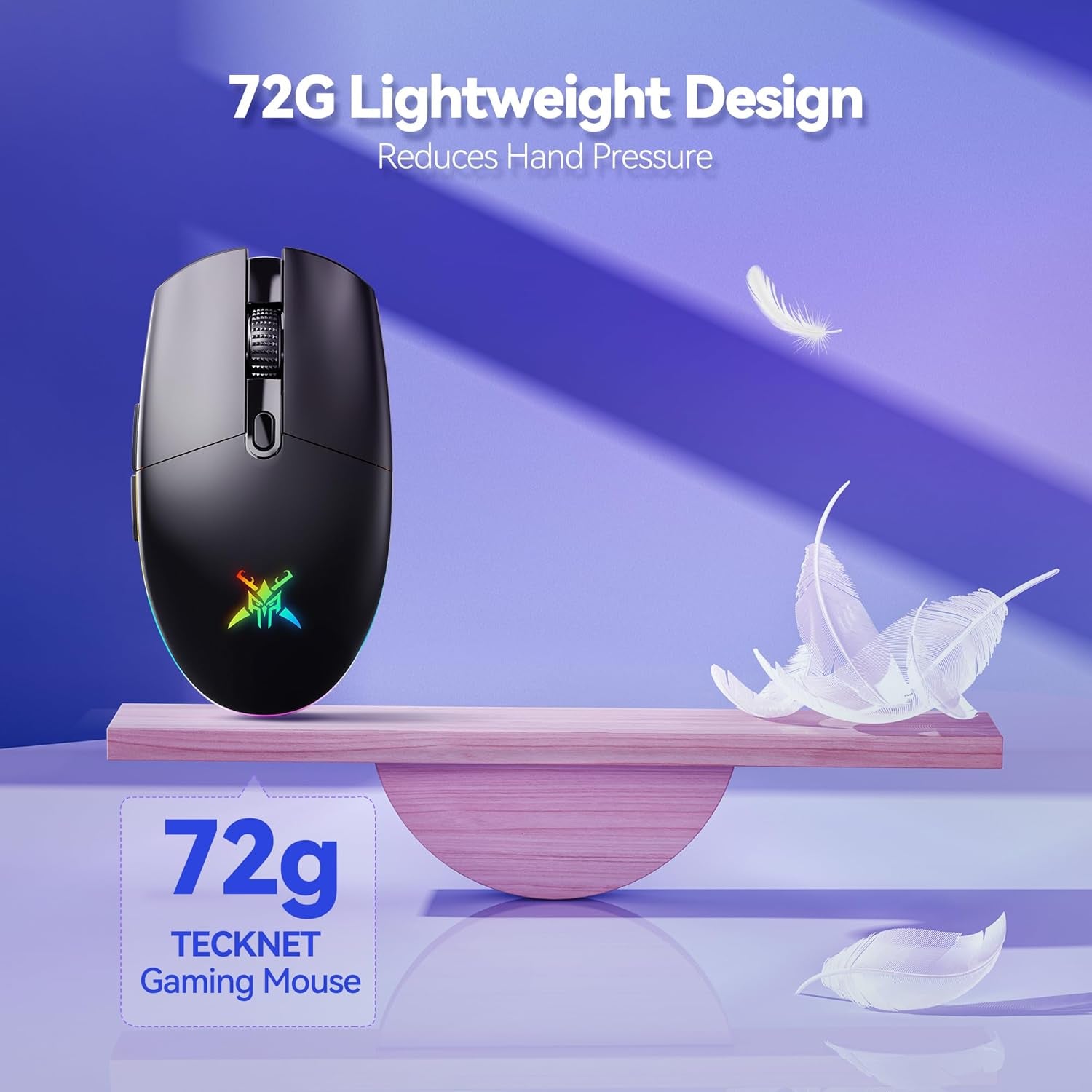 Wireless Gaming Mouse Rechargeable - 8000 DPI, Long-Lasting 100Hrs Battery, RGB Backlit, 6 Programmable Buttons, Dual Connectivity (2.4G + USB-C) for PC, Mac, Laptop - Black