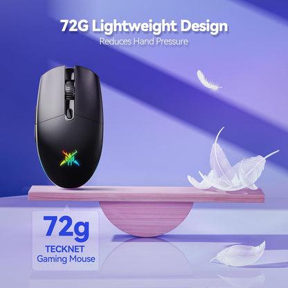 Wireless Gaming Mouse Rechargeable - 8000 DPI, Long-Lasting 100Hrs Battery, RGB Backlit, 6 Programmable Buttons, Dual Connectivity (2.4G + USB-C) for PC, Mac, Laptop - Black