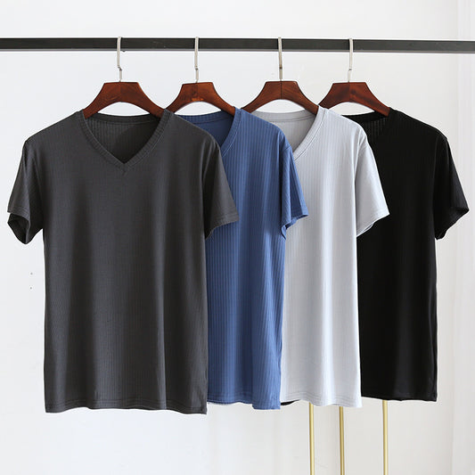 Men's Summer Jacquard Modal Outerwear T-shirt Pajamas Solid Color Sweat-absorbent Cool Breathable Fabric