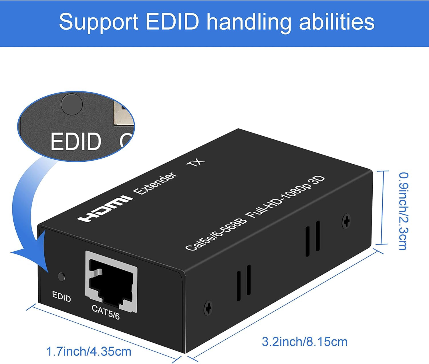 HDMI Extender 196Ft HDMI over Single Cat5E/6/7 HDMI Repeater HDMI Balun Sender Transmitter Receiver Support 1080P 3D HDMI 1.4A HDCP EDID